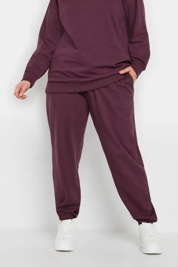 Yours Curve Burgundy Red Cuffed Joggers, Women's Curve & Plus Size, Yours