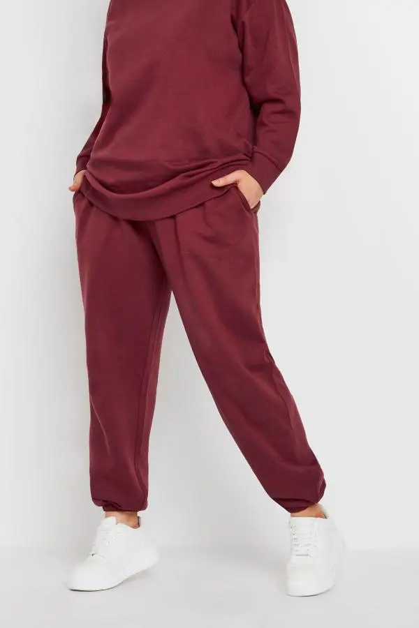 Yours Curve Washed Burgundy Red Cuffed Joggers, Women's Curve & Plus Size, Yours