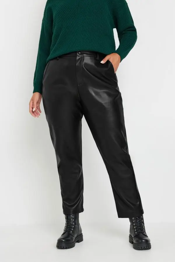 Yours Curve Black Faux Leather Straight Leg Trousers, Women's Curve & Plus Size, Yours