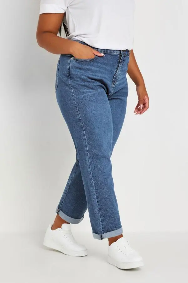 Yours Curve Mid Blue Boyfriend Jeans, Women's Curve & Plus Size, Yours