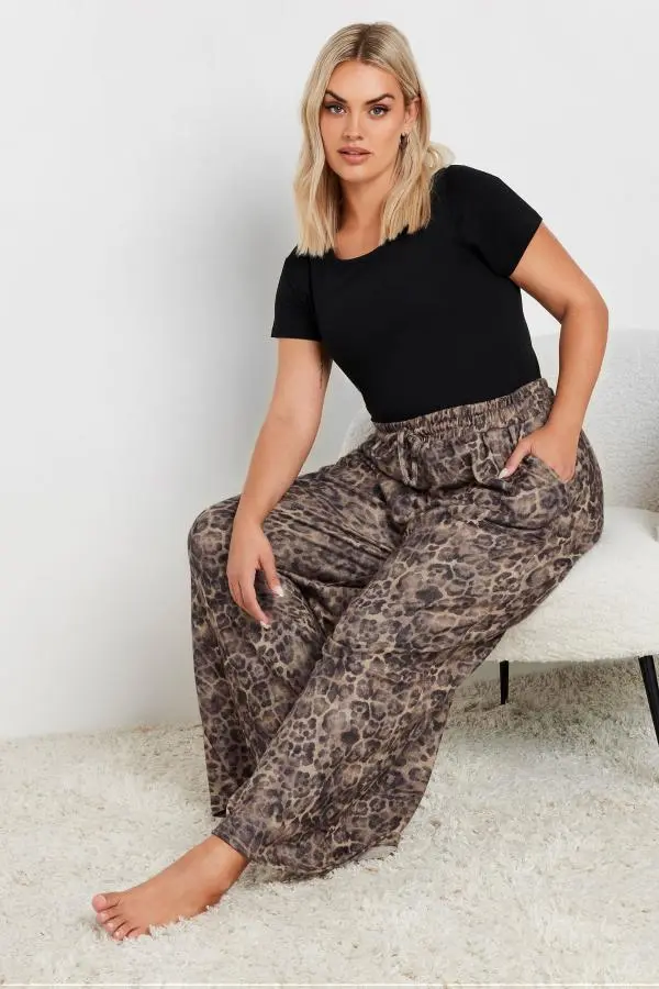 Yours Curve Natural Brown Leopard Print Trousers, Women's Curve & Plus Size, Yours