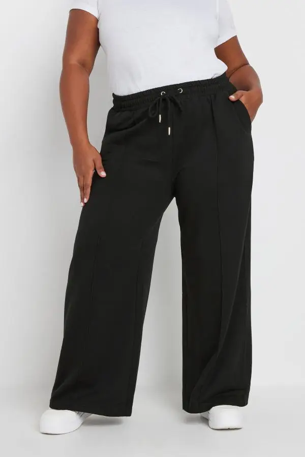 Yours Curve Black Wide Leg Joggers, Women's Curve & Plus Size, Yours