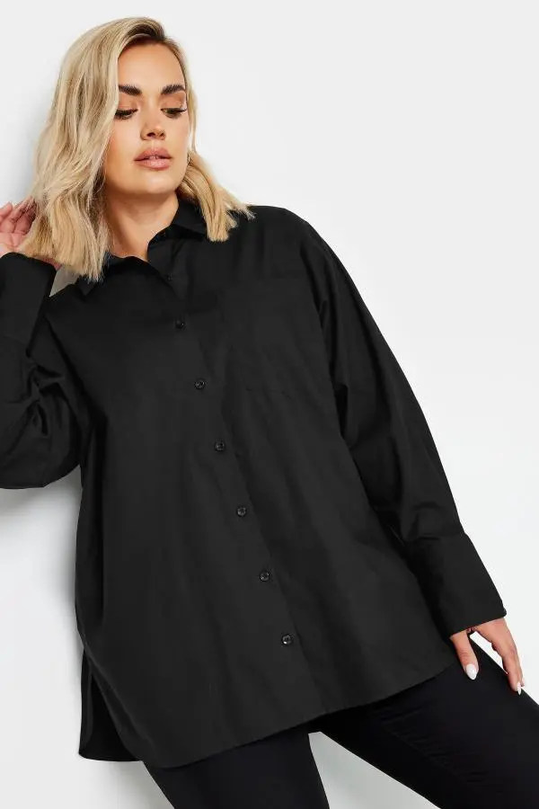 Yours Curve Black Oversized Cotton Shirt, Women's Curve & Plus Size, Yours