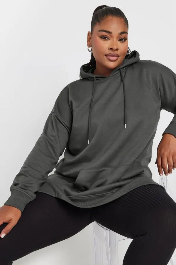 Yours Curve Charcoal Grey Pocket Front Hoodie, Women's Curve & Plus Size, Yours