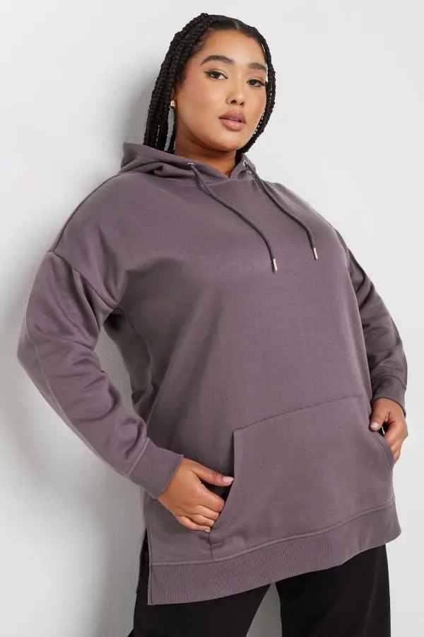 Yours Curve Washed Purple Pocket Front Hoodie, Women's Curve & Plus Size, Yours