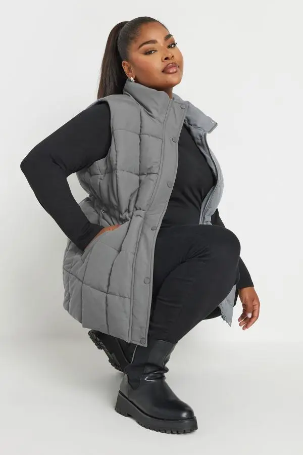 Yours Curve Grey Quilted Lightweight Gilet, Women's Curve & Plus Size, Yours