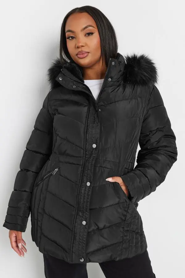 Yours Curve Black Padded Coat, Women's Curve & Plus Size, Yours