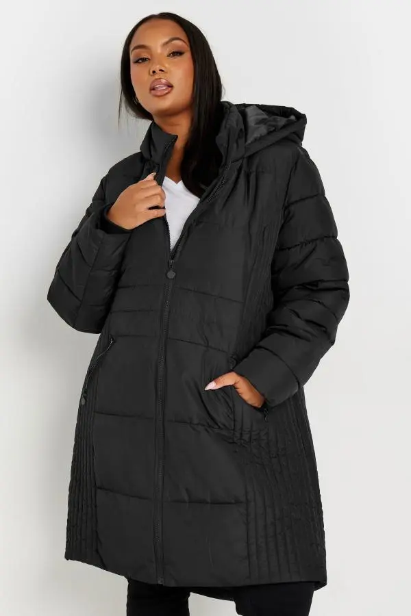 Yours Curve Black Midi Padded Coat, Women's Curve & Plus Size, Yours