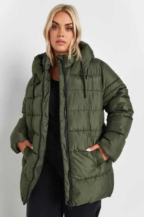 Yours Curve Green Sporty Puffer Coat, Women's Curve & Plus Size, Yours