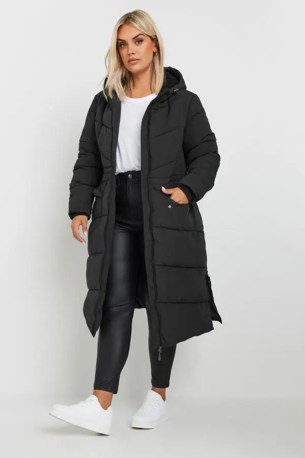 Yours Curve Black Borg Hooded Padded Coat, Women's Curve & Plus Size, Yours