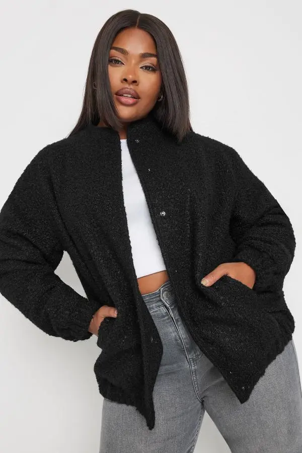 Yours Curve Black Boucle Bomber Jacket, Women's Curve & Plus Size, Yours