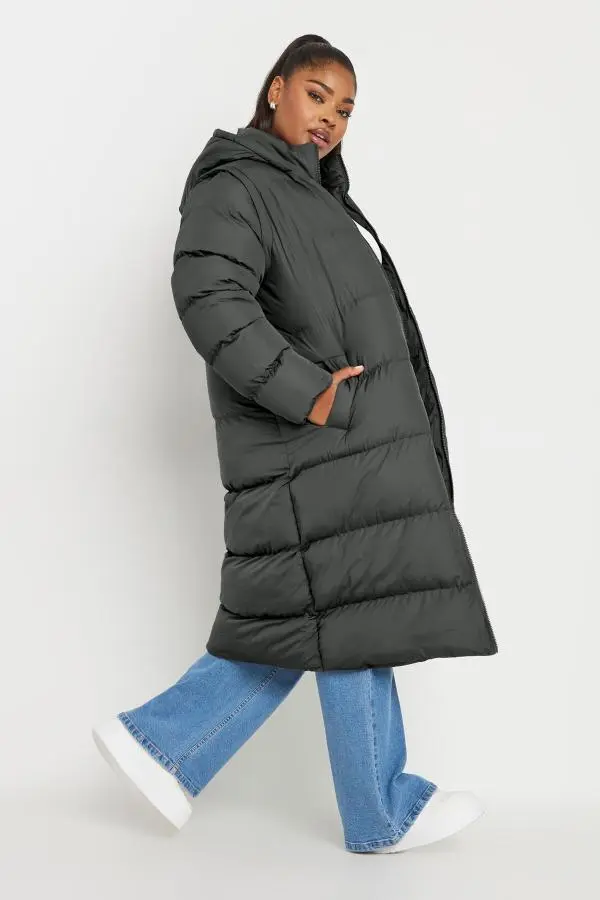 Yours Curve Grey 2In1 Padded Longline Puffer Coat, Women's Curve & Plus Size, Yours