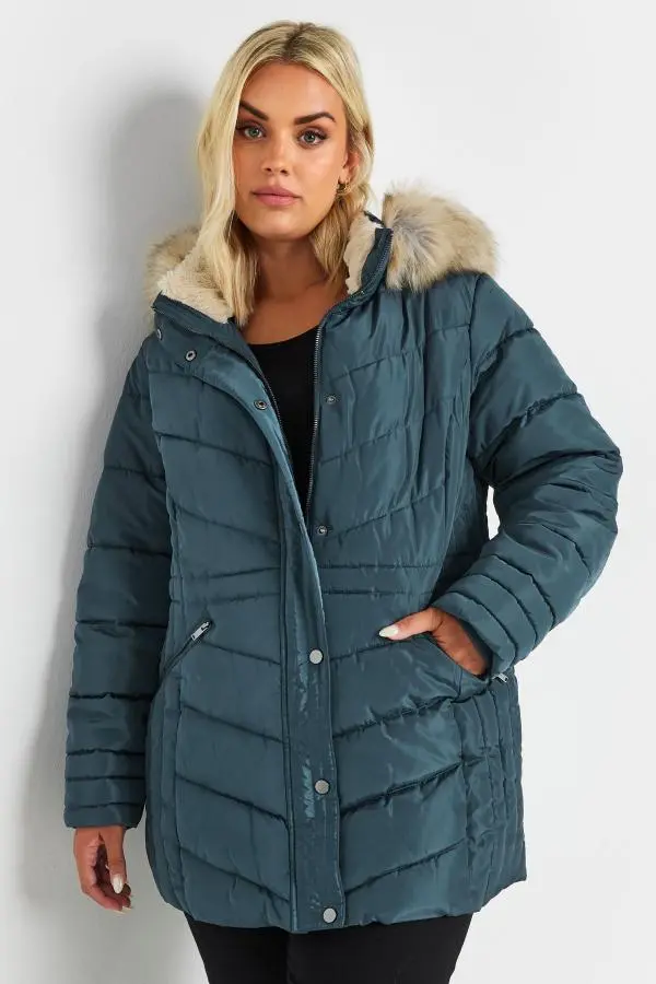 Yours Curve Blue Padded Coat, Women's Curve & Plus Size, Yours