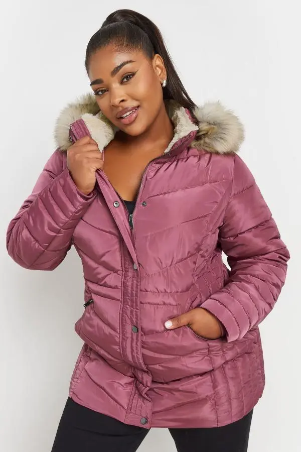 Yours Curve Pink Padded Coat, Women's Curve & Plus Size, Yours