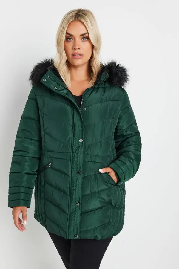 Yours Curve Forest Green Padded Coat, Women's Curve & Plus Size, Yours