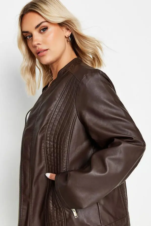 Yours Curve Chocolate Brown Faux Leather Jacket, Women's Curve & Plus Size, Yours