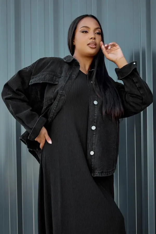 Yours Curve Black Quilted Denim Shacket, Women's Curve & Plus Size, Yours