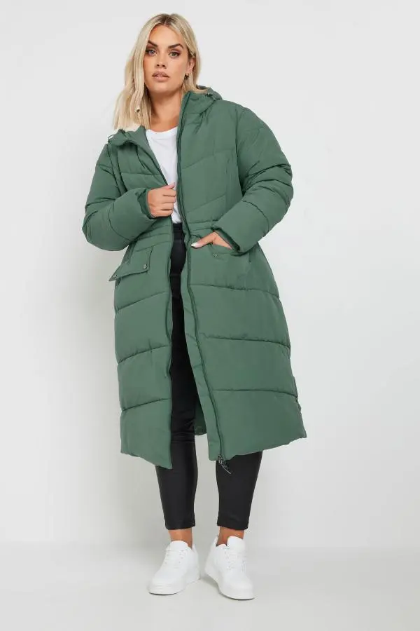 Yours Curve Green Borg Hooded Padded Coat, Women's Curve & Plus Size, Yours