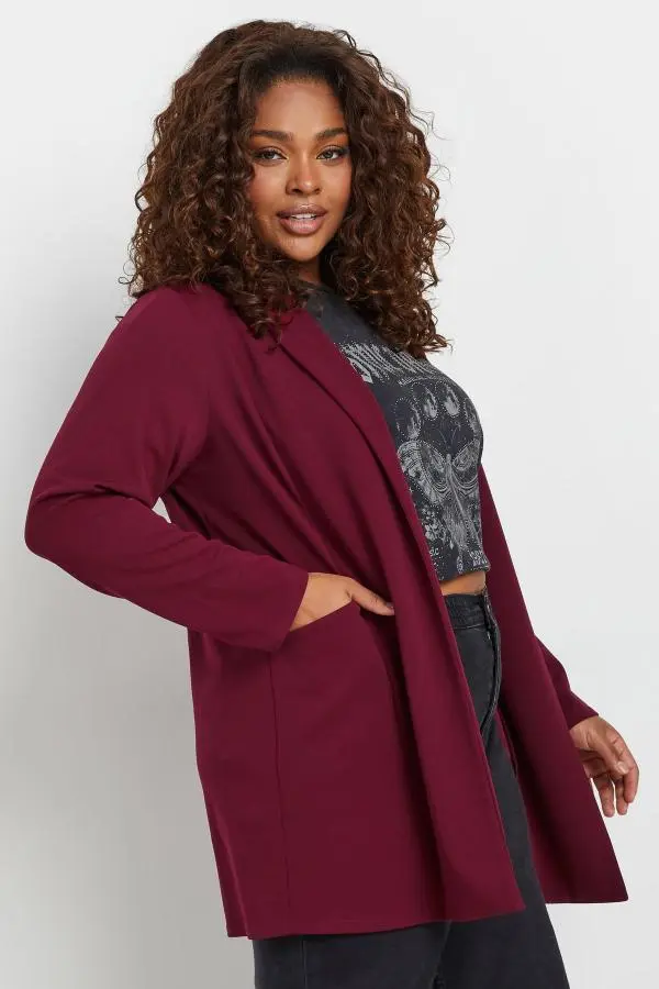 Yours Curve Burgundy Red Blazer, Women's Curve & Plus Size, Yours