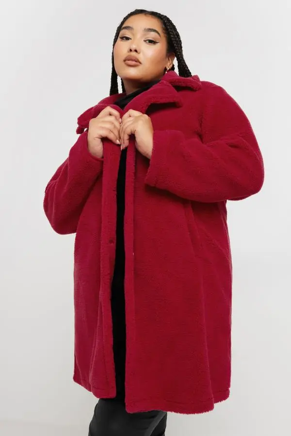 Yours Curve Red Longline Faux Fur Coat, Women's Curve & Plus Size, Yours