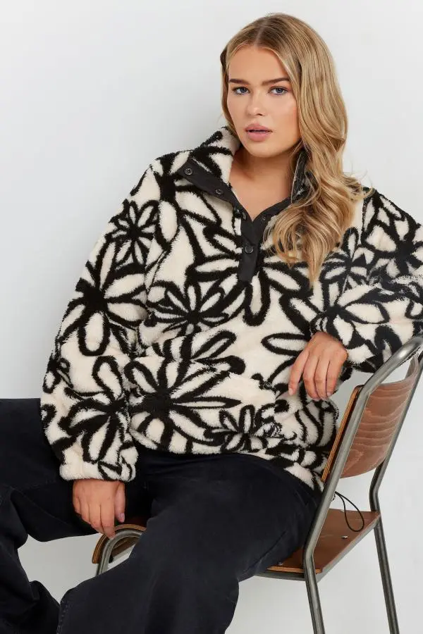 Yours Curve Floral Half Popper Fleece, Women's Curve & Plus Size, Yours