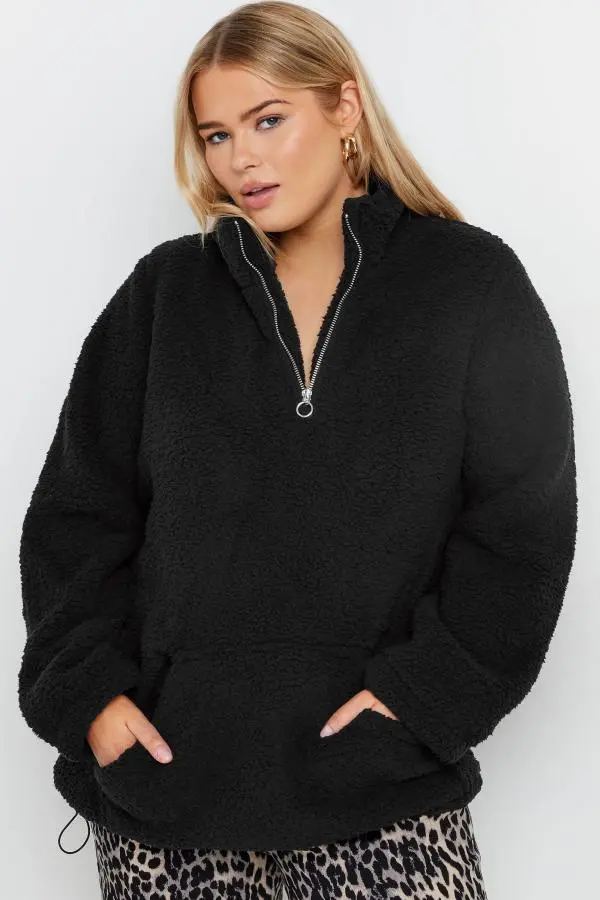 Yours Curve Black Teddy Borg Fleece Jacket, Women's Curve & Plus Size, Yours