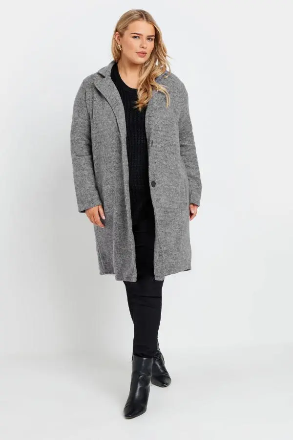 Yours Curve Grey Marl Button Front Midi Jacket, Women's Curve & Plus Size, Yours