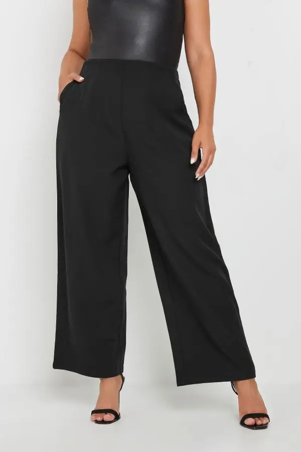 Yours Curve Black Darted Waist Wide Leg Trousers, Women's Curve & Plus Size, Yours