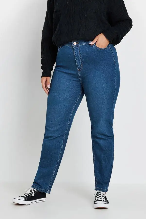 Yours Curve Mid Blue Straight Leg Ruby Jeans, Women's Curve & Plus Size, Yours