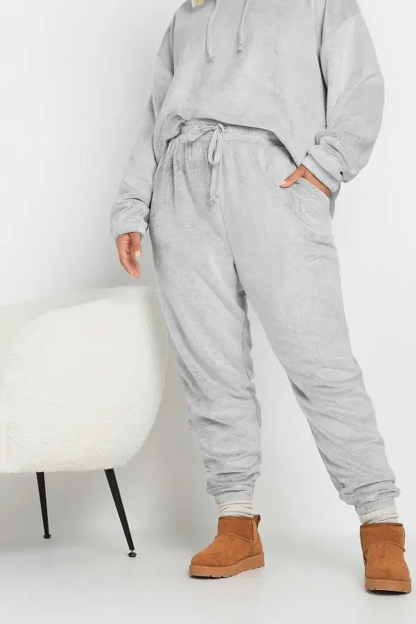 Limited Collection Curve Grey Fleece Cuffed Joggers, Women's Curve & Plus Size, Limited Collection