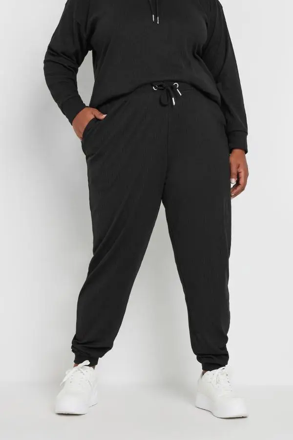 Yours Curve Black Ribbed Joggers, Women's Curve & Plus Size, Yours