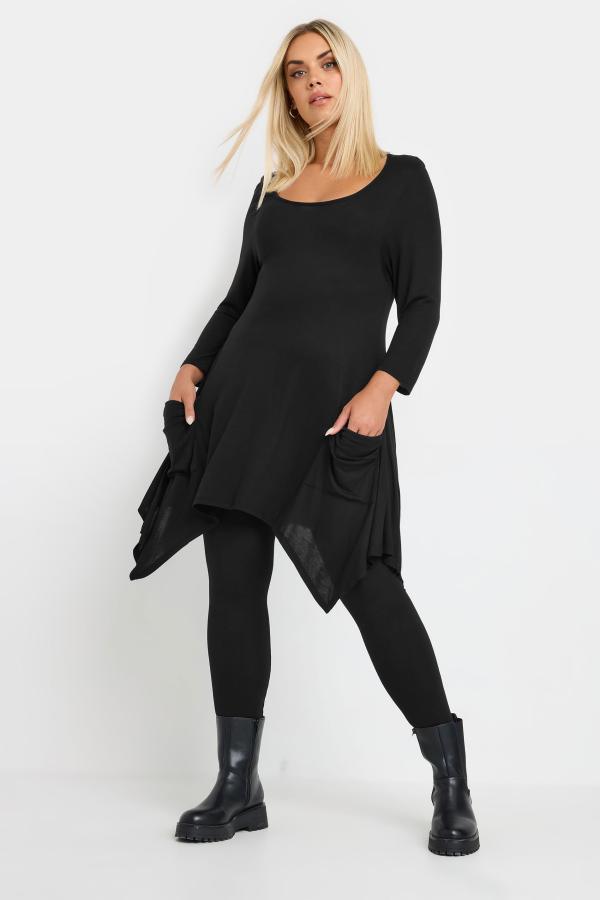 Yours Curve Black Hanky Hem Pocket Dress, Women's Curve & Plus Size, Yours