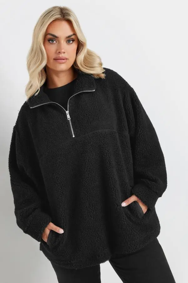 Limited Collection Curve Black Quarter Zip Teddy Fleece, Women's Curve & Plus Size, Limited Collection