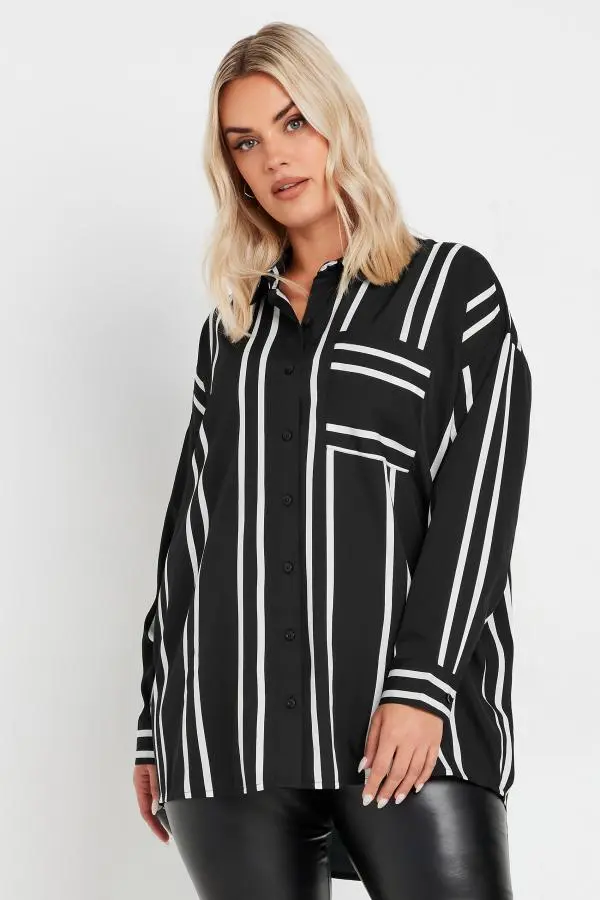 Yours Curve Black & White Stripe Print Oversized Shirt, Women's Curve & Plus Size, Yours