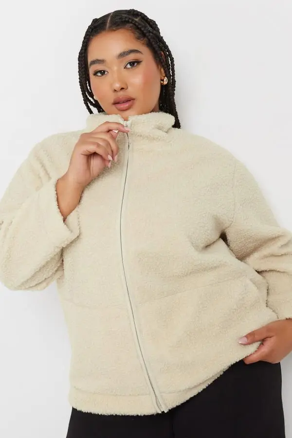 Yours Curve Cream Teddy Borg Fleece Jacket, Women's Curve & Plus Size, Yours