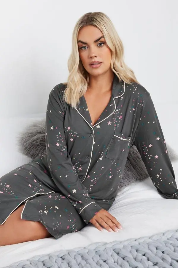 Yours Curve Grey Star Print Soft Touch Nightshirt