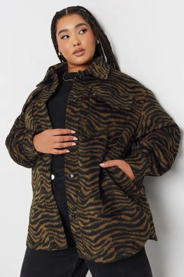 Yours Curve Brown Zebra Print Shacket, Women's Curve & Plus Size, Yours