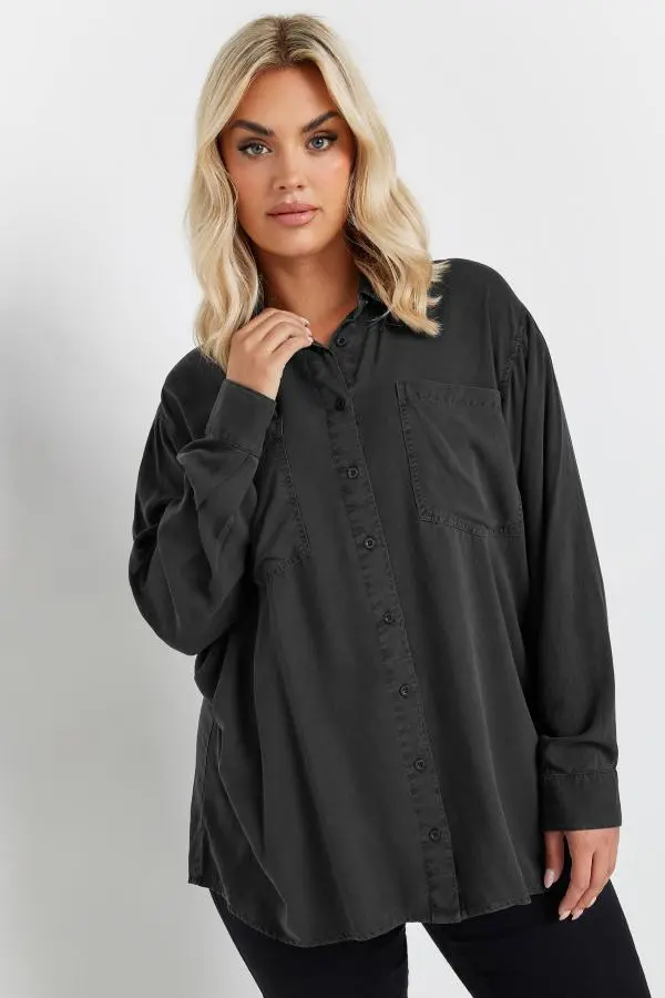 Yours Curve Grey Washed Chambray Shirt, Women's Curve & Plus Size, Yours