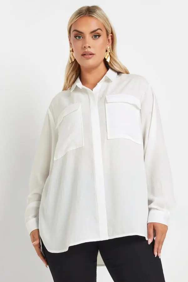 Yours Curve White Long Sleeve Utility Shirt, Women's Curve & Plus Size, Yours