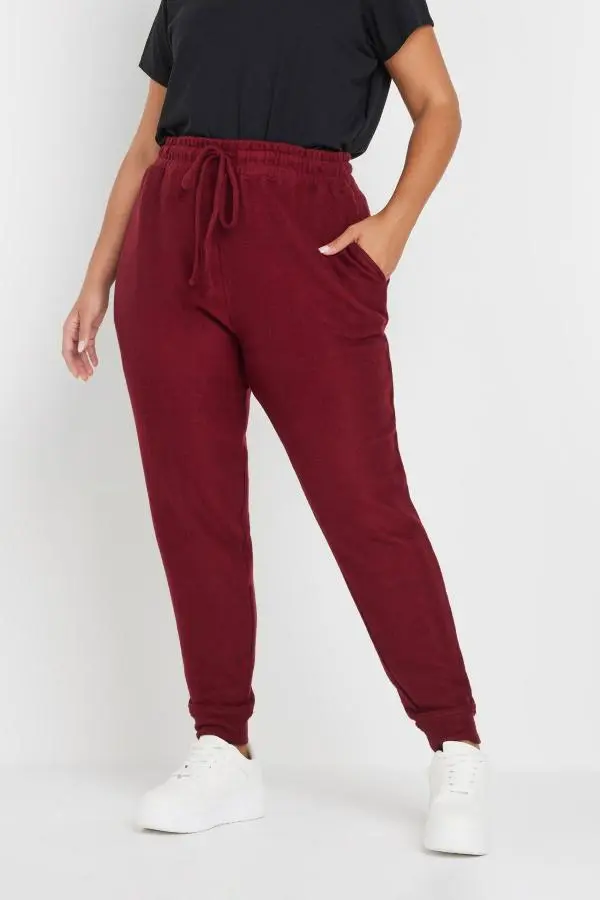 Yours Curve Burgundy Red Soft Touch Joggers, Women's Curve & Plus Size, Yours