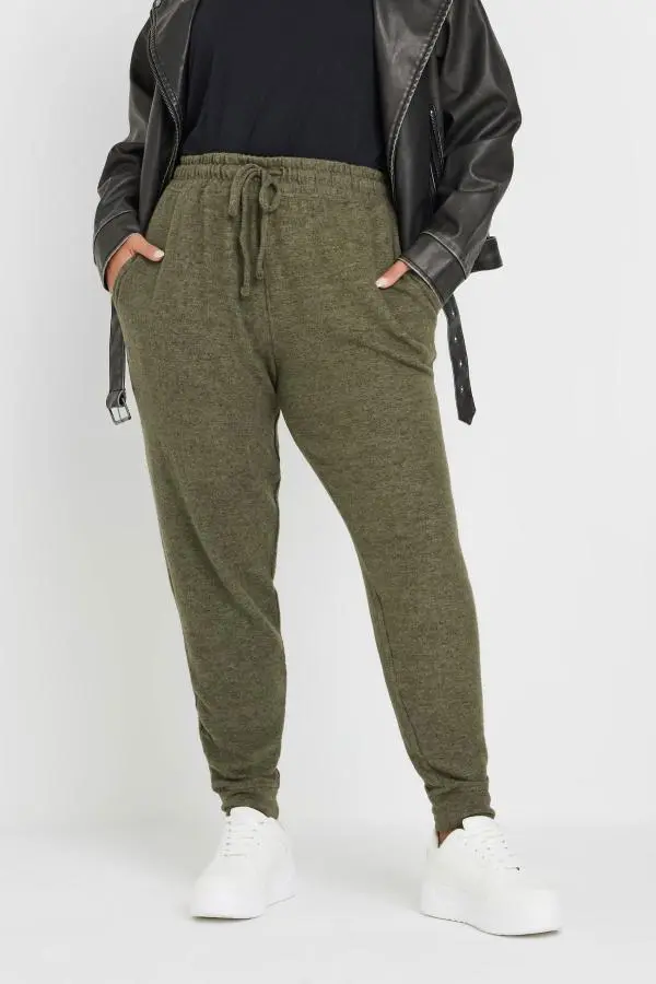 Yours Curve Khaki Green Soft Touch Joggers, Women's Curve & Plus Size, Yours