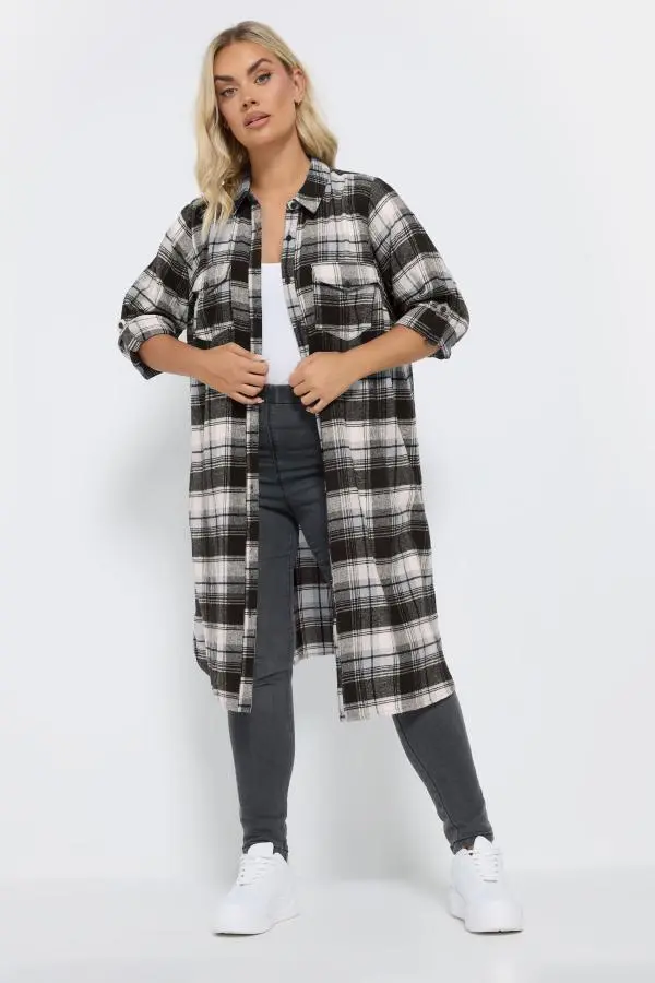 Yours Curve Black & White Check Maxi Shirt, Women's Curve & Plus Size, Yours