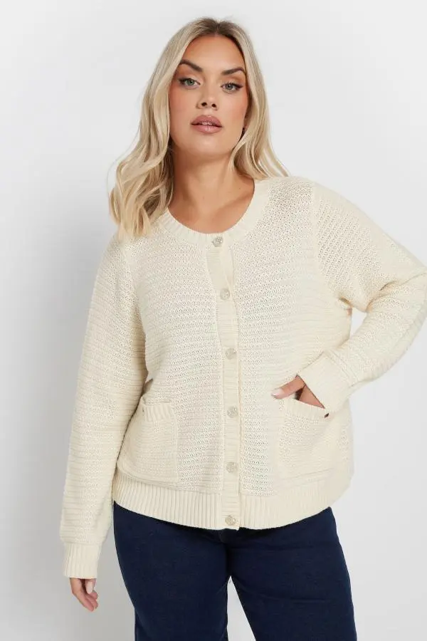 Yours Curve White Button Through Pocket Cardigan, Women's Curve & Plus Size, Yours