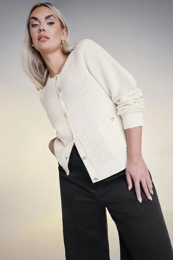 Yours Curve White Button Through Pocket Cardigan, Women's Curve & Plus Size, Yours