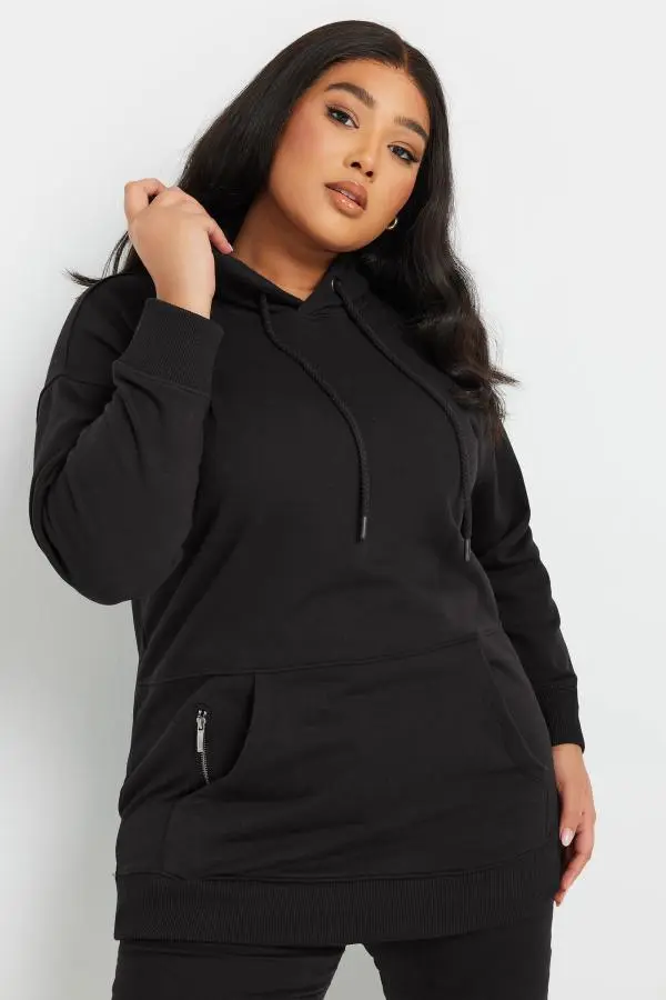 Yours Curve Black Zip Detail Hoodie, Women's Curve & Plus Size, Yours