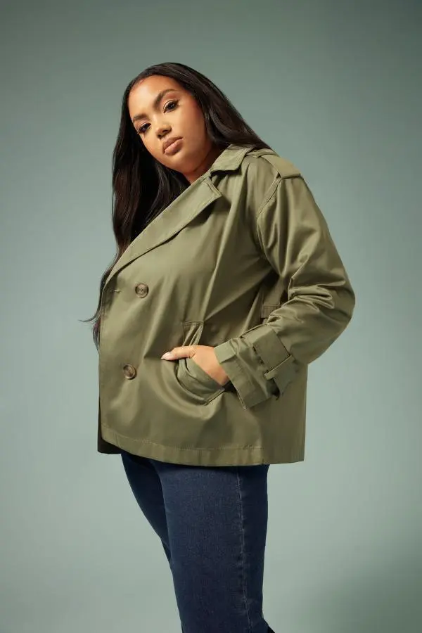 Yours Curve Sage Green Short Trench Coat, Women's Curve & Plus Size, Yours