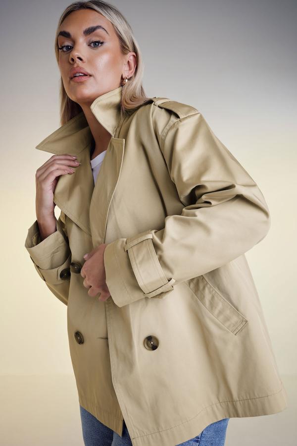 Yours Curve Natural Brown Short Trench Coat, Women's Curve & Plus Size, Yours