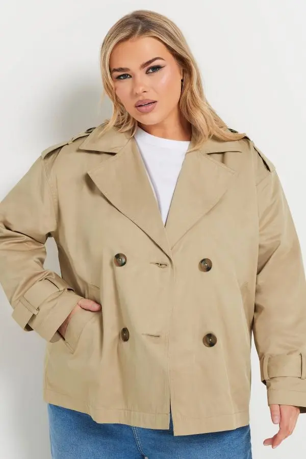 Yours Curve Natural Brown Short Trench Coat, Women's Curve & Plus Size, Yours