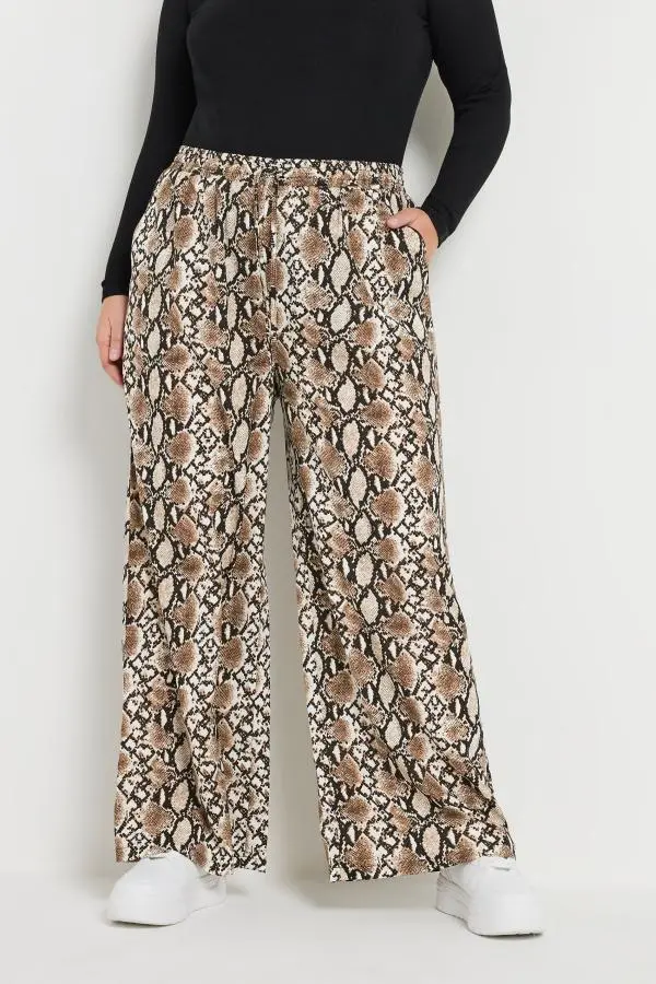 Yours Curve Brown Snake Print Wide Leg Trousers, Women's Curve & Plus Size, Yours