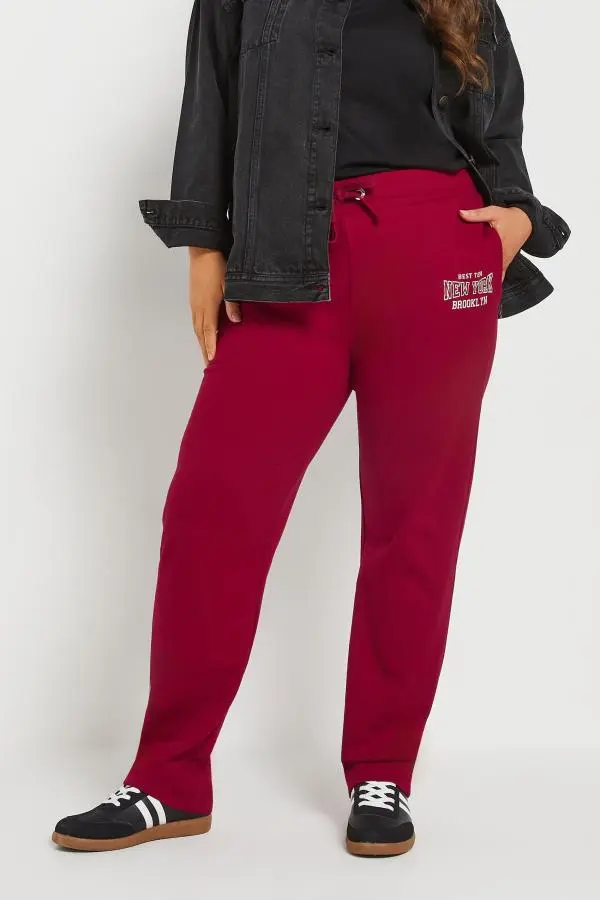 Yours Curve Burgundy Red 'New York' Straight Leg Joggers, Women's Curve & Plus Size, Yours